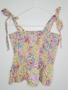 J.CREW Baby Doll Top Smocked Women's Floral Crop Medium Sleeveless Boho Festival